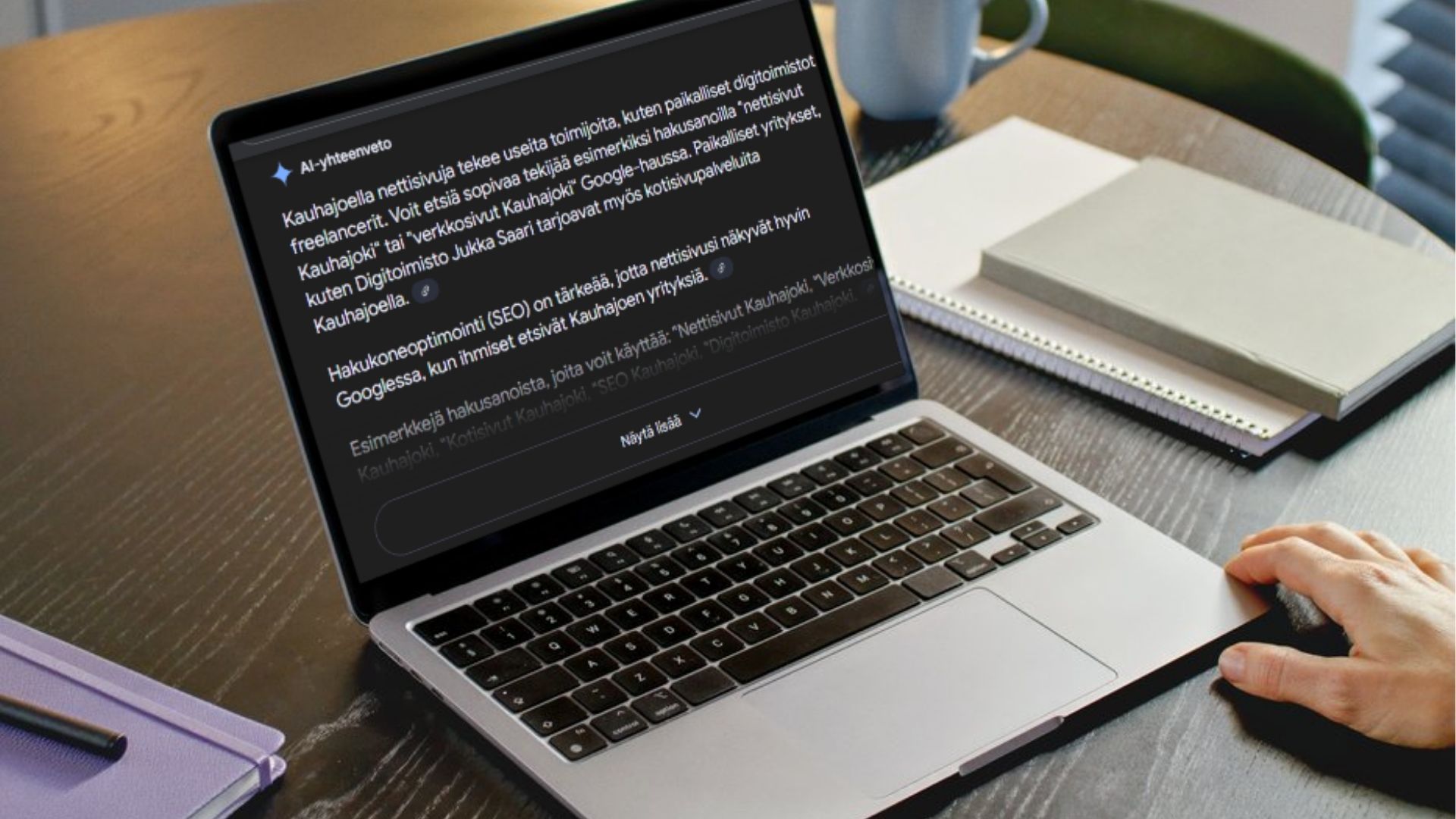 Googlen AI Overview -vastaus esitettynä kannettavan tietokoneen näytöllä