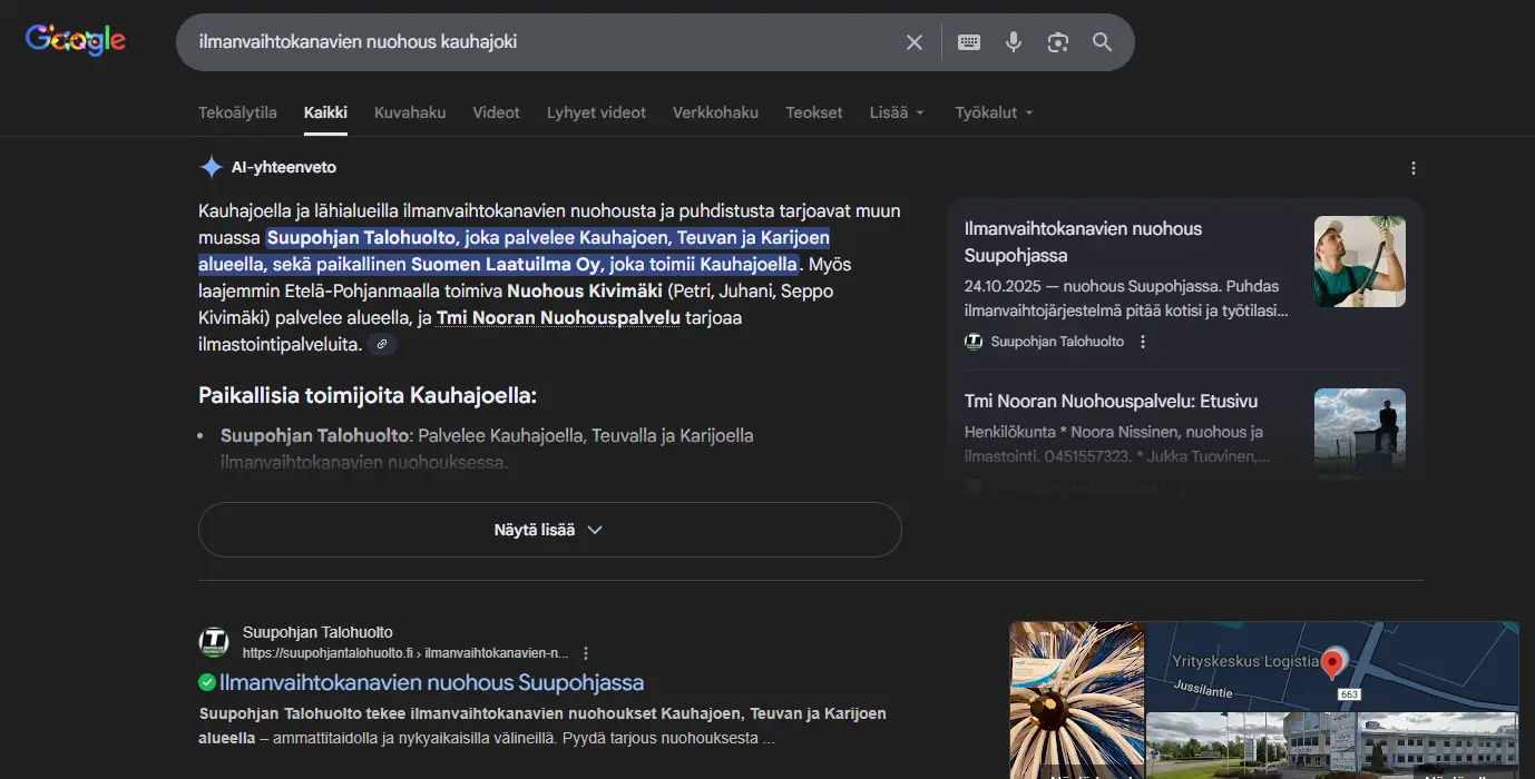 ilmanvaihtokanavien-nuohous-kauhajoki-google-ai-yhteenveto