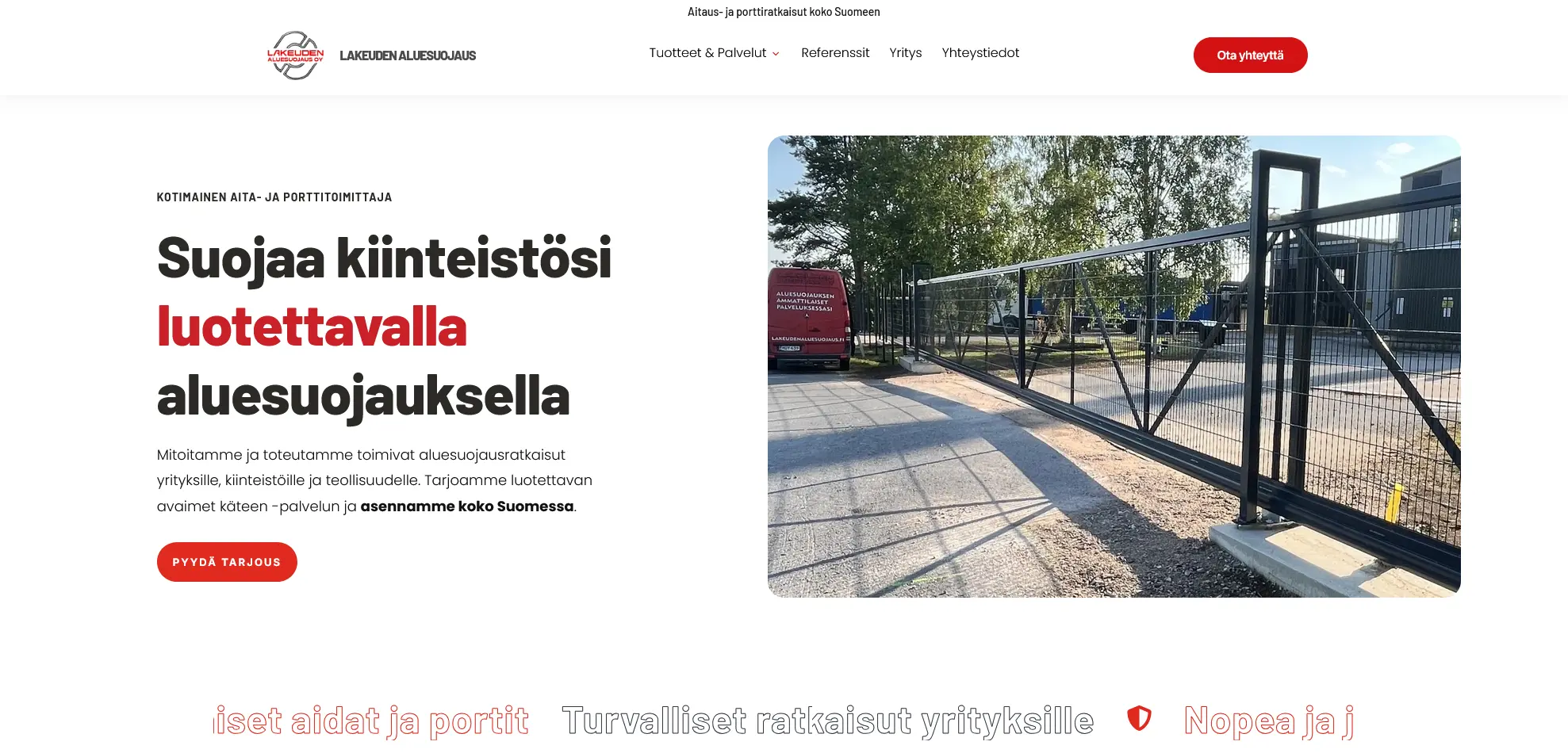 Tumma verkkosivun layout-mockup, jossa selkeä rakenne ja korostettu toimintopainike.