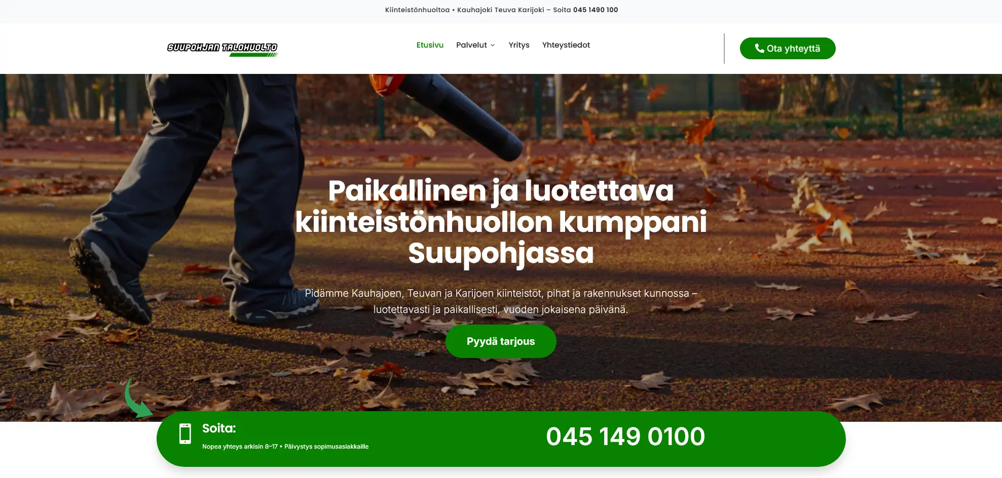 Tumma verkkosivun layout-mockup, jossa selkeä rakenne ja korostettu toimintopainike.