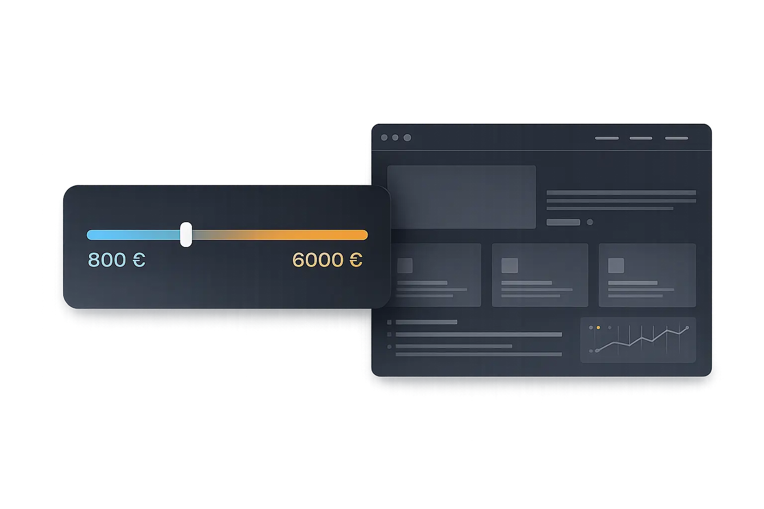 Graafinen hintaskaala 800–6000 euroa yrityksen kotisivuille sekä verkkosivun wireframe-kuva.