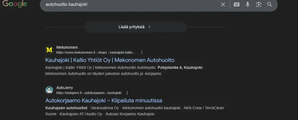 autohuolto kauhajoki google hakutulos