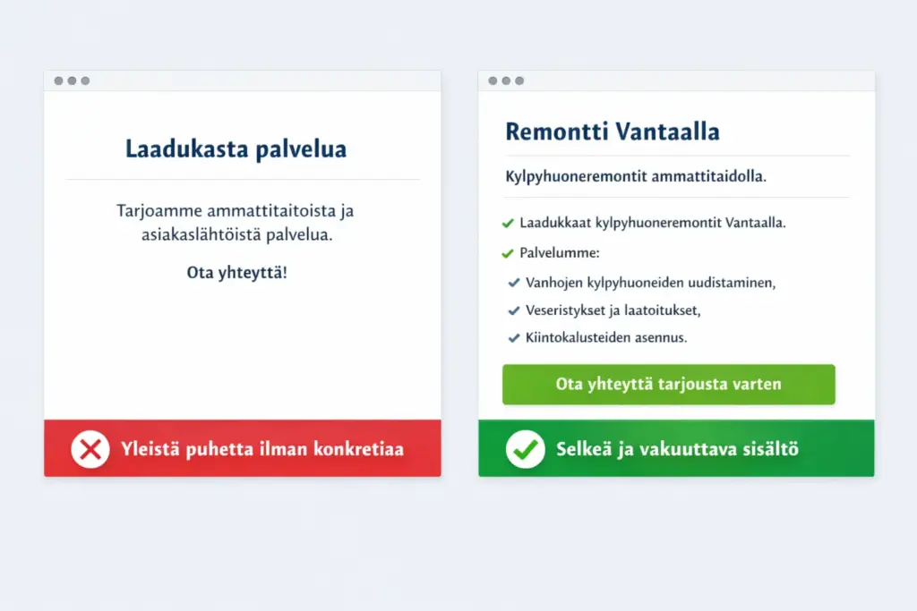 liian yleinen vs selkea palvelusisalto